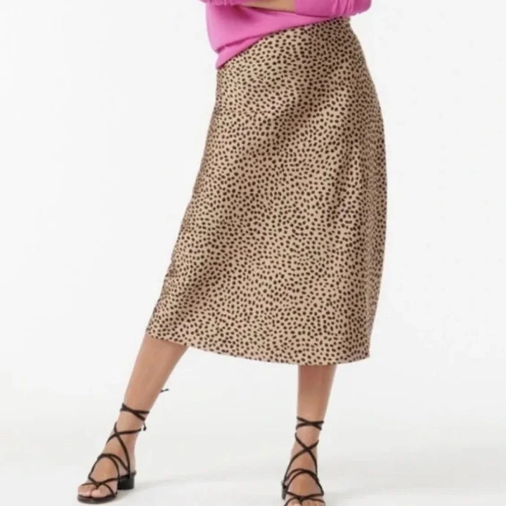 J Crew Womens Satin Animal Print A-Line Midi Skirt Sz Med Brown Black Pullon